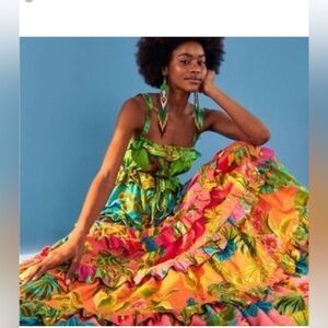 Farm Rio ombré multicolored dress with matching tie jacket